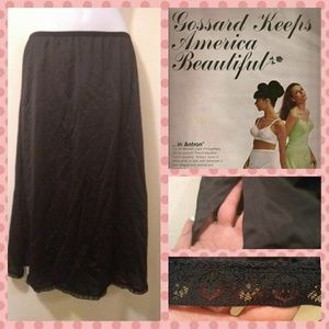 VTG 80s Gossard BLK Nylon/Lace Half Slip Sz M/L